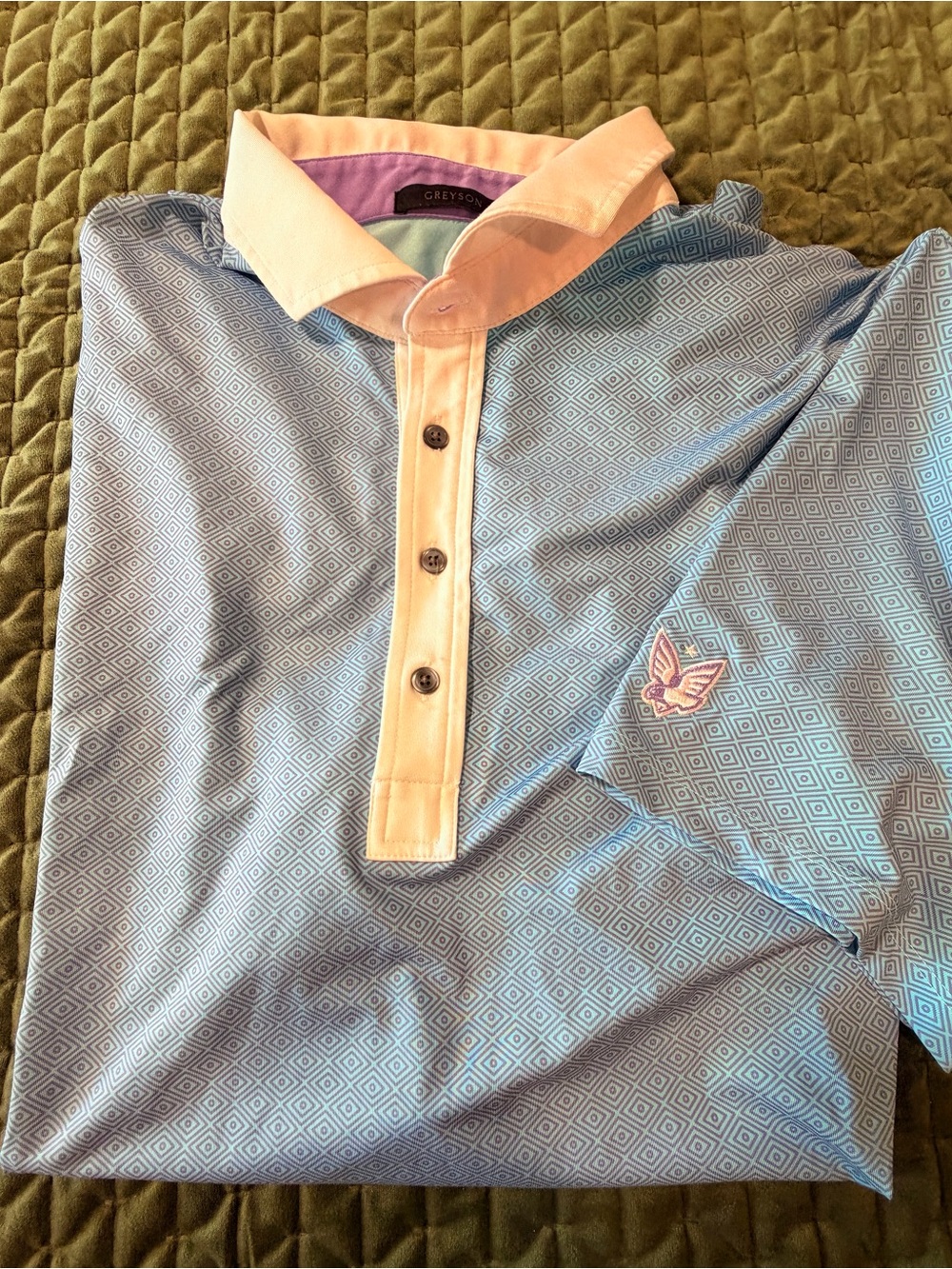 Greyson men's blue performance golf shirt  Kapalua Butterfly logo. Size XL